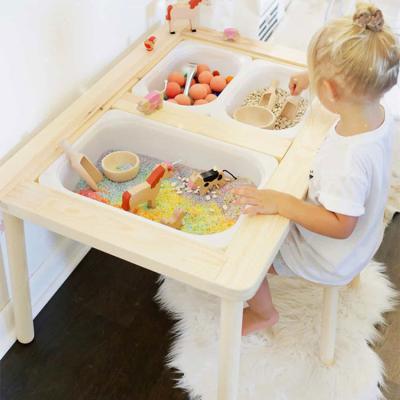 China Modern Montessori Kids Toddler Room Furniture Wooden Kids Activity Earning Chart with 3 Storage Box Toys Multifunctional Table for sale