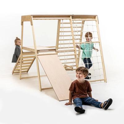 China Indoor Folding Climbing Frames Kids Toys Climbing Frame Educational Cheap Indoor Wooden Swing Slide Frame Climb Ramp Selling Frames for sale