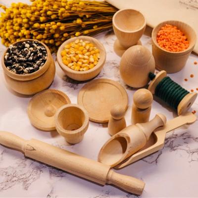 China Eco-Friendly Juegos Didacticos Montessori Waldorf Toys Early Childhood Teaching Aid Custom Kids Diy Wooden Kitchen Toys Sensory Bin Tools for sale