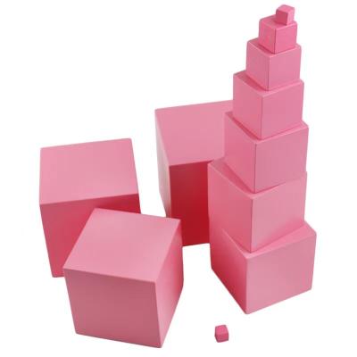 China Kid Grinding Bench Winning Montessori Educational Sensory Pink Tower Solid Wood Cube Building Block Toys Montessori Preschool Toys for sale