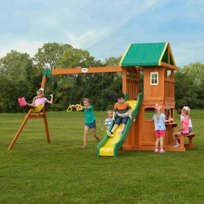 China Educational Toys Winning Newcomers Price Cheap Outdoor Wooden Playground Equipment Swing Set With Wooden Slide Climbing Frame Wooden Swing Set for sale