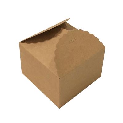 China Recycled Materials Food Grade Cheap Disposable Square Shape Mini Brown Kraft Paper Cake Packing Box for sale