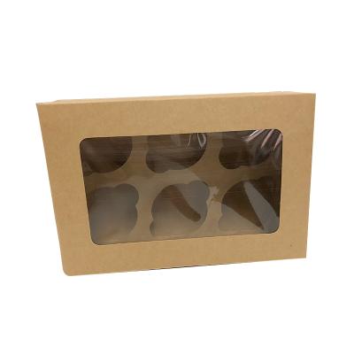 China Recycled Materials Wholesale 6 Holes Open Rectangle Shape Thick 4 Inch Cupcake Box With PVC Window for sale