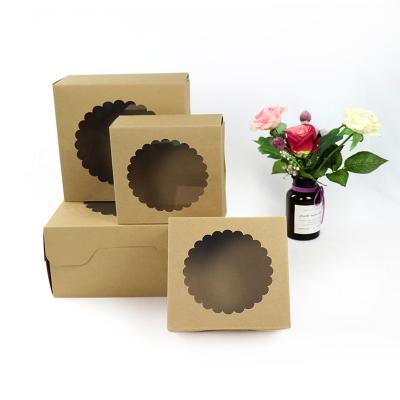 China Recycled Materials Wholesale Custom Baking Dessert Soft Packaging Cardboard Paper Boxes Tart Gift Egg Candy Dessert Box With Clear Window for sale