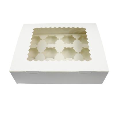 China Wholesale Square Recyclable White Kraft Paper 1 2 4 6 12 Cupcake Box Cake Box With Clear Window And Stand In Stock for sale