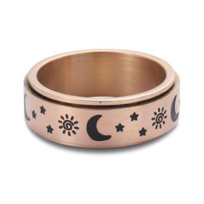 China Anti-allergic/Never Fade/No Rust New Design Stars And Moon Rings Rotatable Stainless Steel Couples Titanium Steel Ring for sale