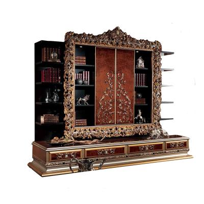 China Hand Carved Flowers Custom Luxurious Italian Wooden Home Office Hand Carved Bookcase for sale