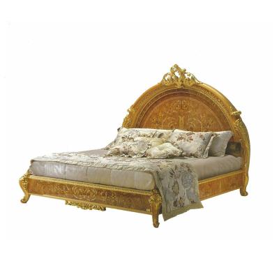 China Hand carved flowers gold bed furniture bedroom bed room set luxury handcrafted bedroom furniture for sale