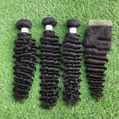 China Grade 7A Brazilian Unprocessed Deep Wave Human Hair Virgin Human Hair Extensions For Black Hair for sale