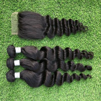 China Indian Virgin Hair 100% Virgin Hair Loose Deep Wave Bundles With Lace Closure for sale