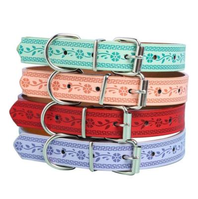 China Amazon PU Pet Collars Dog Cat Flower Print Collar Customized DETACHED Hot Selling Pet Supplies Collars for sale