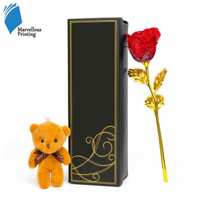 China Recyclable Box Long Single Stem Flower Black Roses Box Flat Folding Packaging Box for sale