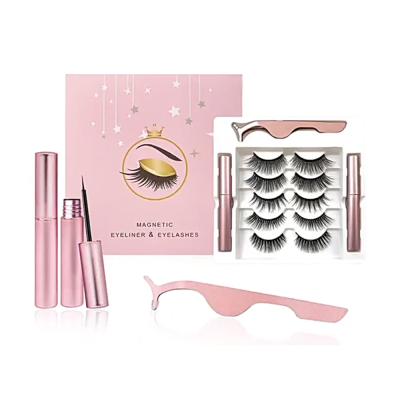 China Natural Magnetic Eyelashes 5 Magnets Mink Magnetic False Eyelashes Extension with Clip Kit, Magnetic False Eyelashes, Natrual Customized Logo for sale