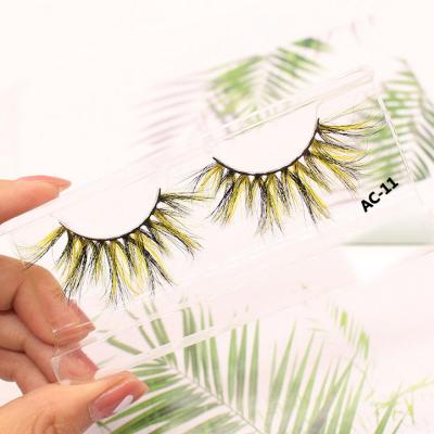 China Colorful And Wholesale Colorful Purple With Yellow Lashwood Packing Lashes 25mm False Eyelash Fluffy Bulk Packaging for sale