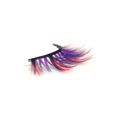 China Halloween Colorful Party Fake Color Eye Lashes Natural Faux Mink Fake Colored Eyelashes for sale