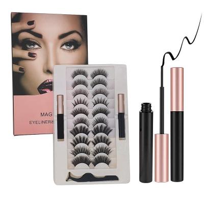 China Natural 10 pairs set magnetic eyelashes M10E2 set 10 pairs magnetic eyeliner and lashes 2 tweezers for sale