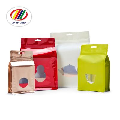 중국 Colorful Hanging Tea Bag Food Grade Aluminum Foil Packing Pouch Flat Bottom Moisture Proof Laminated Material With Custom Shape Clear Window 판매용