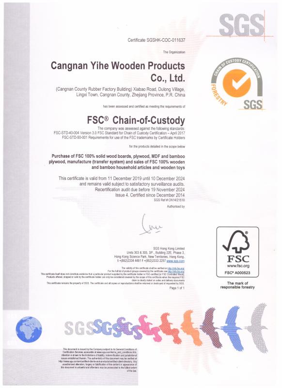 FSC - Cangnan Yihe Wooden Products Co., Ltd.