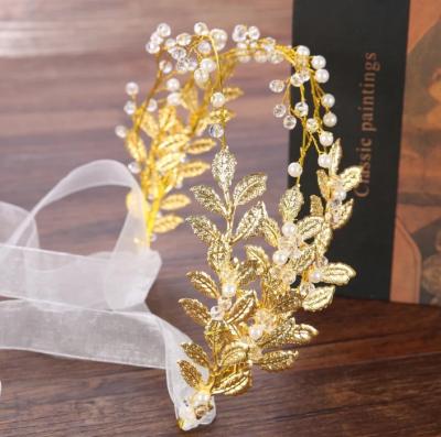 China Fashion Women Bridal Gold Plated Leaves Headband Headband Hair Accessories Jewelry for sale