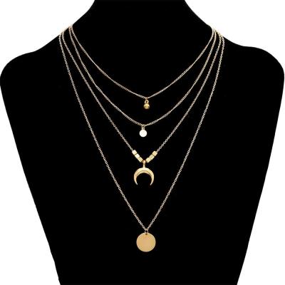 China New Trendy Fashion Gold Moon Shaped Multilayer Chain Necklace Women Pendant Necklace Charming Jewelry for sale