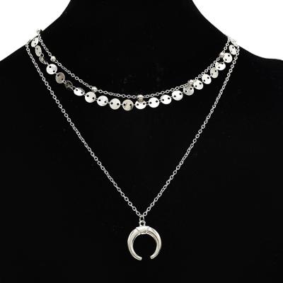 China BOHEMIA Fashion Silver Moon Shaped Clavicular Chain Multilayer Choker Necklace Pendant for sale