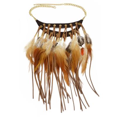 China BOHEMIA Design Indian Charm Exaggerated Fascinating Jewelry Pendants Women Feather Chain Statement Necklace for sale