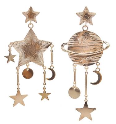 China New Fashion BOHEMIA Moon Star Tassel Earrings Dangling Star Pentagon Jewelry Asymmetric Earrings for sale