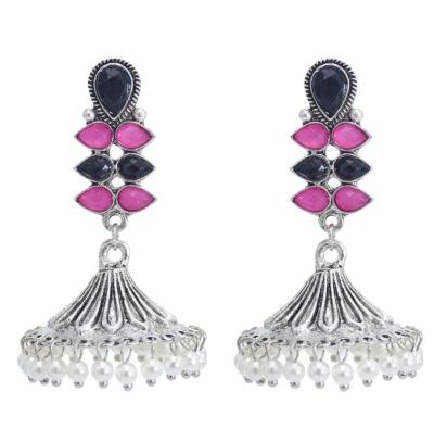 China Retro Long Bohemian Earrings Ladies BOHEMIA Colorful Beads Earrings Silver Dangle Bell Earrings for sale