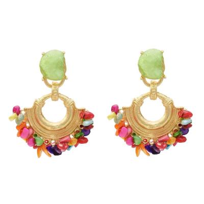 China TRENDY 3 Colors Shape Gold Metal Acrylic Stone Beaded Earrings For Women Wedding Party Statement Jewelry for sale