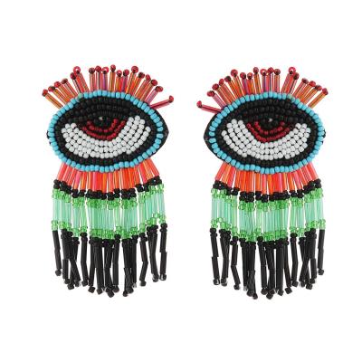 China Statement TRENDY Handmade Earrings Beaded Tassel Earrings Rice Pearl Eyes Colorful Earrings for sale