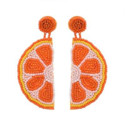 China TRENDY Cute Fashion Beaded Fruit Earrings Lemon Orange Dangle Earrings Handmade Statement Earrings for sale