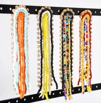 China TRENDY Bohemian Beaded Earrings For Woman Long Handmade Rhinestone Statement Tassel Earrings for sale