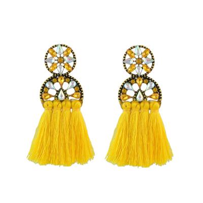 China BOHEMIA 7 colors thread faux diamond tassel design latest custom earrings jhumka earrings for sale