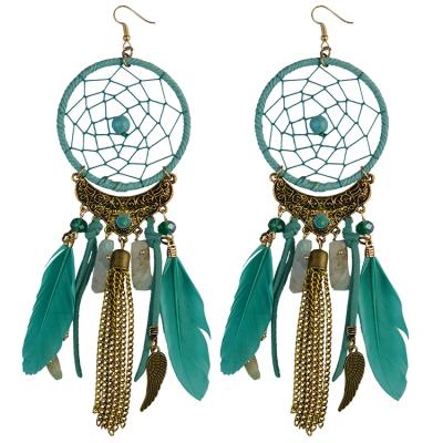 China FASHION Indian Stone Wing Charm Dream Catcher Feather Leather Earrings Jewelry for sale