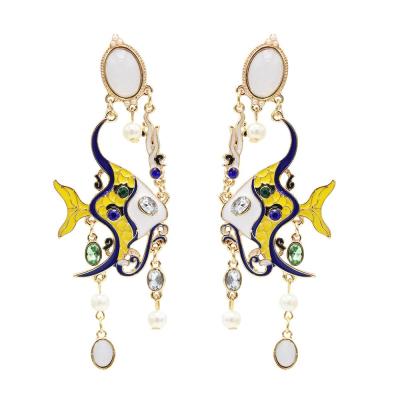 China New Fashion TRENDY Gold Plated Drop Enamel Beauty Fish Earrings Popular Drop Dangle Earrings for sale