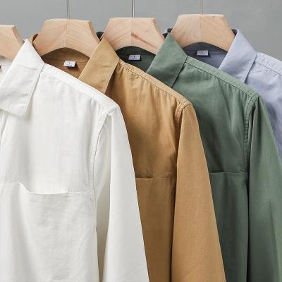 China Breathable American heavy long sleeve shirt men's autumn pure cotton high-grade casual color whit autumn pure cottoe lapel shirt retro coat for sale