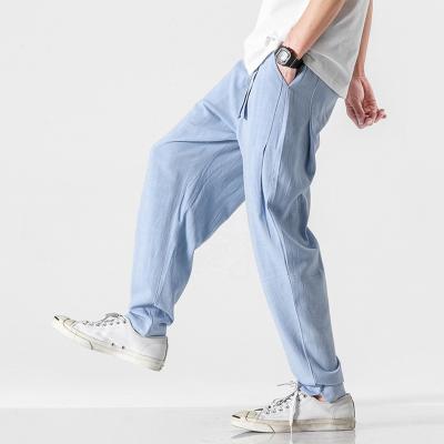 China Anti-Static Baggy Linen Pants Men Casual Trousers Men White Linen Pants Elastic Waist Pants for sale