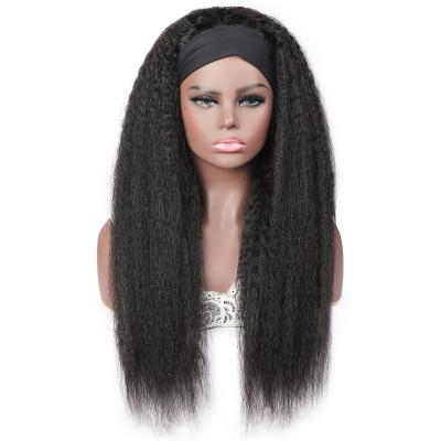 China Wholesa Luxury Black Afro Yaki 24 Inch Long Hair Yaki Headband Wig Curly Curly Straight Wigs For Black Women for sale