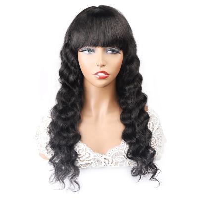 China Wholesale Loose Deep Wave Human Hair Wigs With Bangs Machine Made Full Wigs For Women Brazilian Hair Color Wigs With Bangs for sale