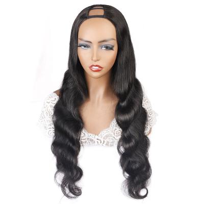 China Wholesale Brazilian Long U Barely Shedding Thick Smooth Soft Remy Human Hair Full Body Wave Wig Machine Made Upart Half Wigs For Black Women for sale