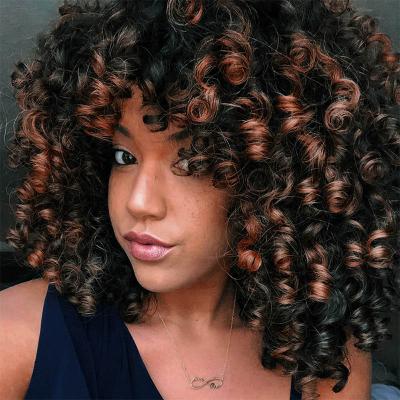 China Cheap Short Afro Kinky Curly Wig With Bangs For Afro Curly Synthetic Full Wig Color Women Curly Hair Wigs for sale