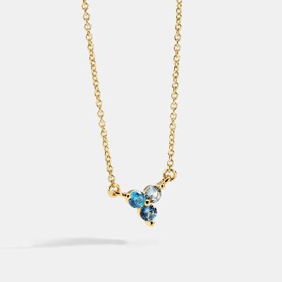 China Fashion Gradient Blue Zirconium Crystal Rhinestone Shiny Sapphire Triple Diamond Pendant Flower Necklace For Gift for sale