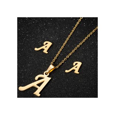 China Trendy Stainless Steel Initial Jewelry Sets Personalized A-Z Alphabet Necklace and Stud Earring Set for sale