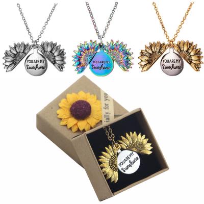 China Fashionable Custom Design Openable Sunflower Pendant Necklace Women You Are My Sunflower Sunflower Necklaces for sale