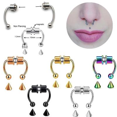 China 2021 hot sale punk high quality reusable magnet nose stainless steel perforated nose ring for sale