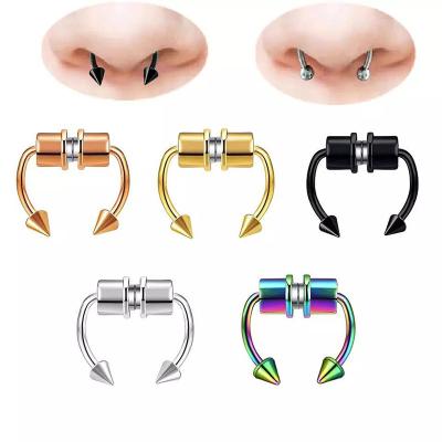 China Stainless Steel Non-Puncture Punk Magnetic Ring Fake Septum Piercing Septum Nose Horseshoe Clip On Nose Rings Wholesale for sale