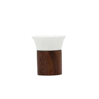 China Home Art Crafts Perfume Bottle Lid Wooden Ceramic Cup Base With Wooden Stand for sale