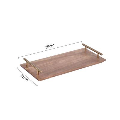 China Wooden Serving Tray with Metal Handles, Stylish Farmhouse Decor Serving Platters, Wood Serving Board for Ottoman or Centerpiece for sale