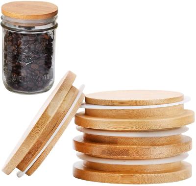 China Custom  Wooden Mason Jar Lids Reusable Bamboo Mason Canning Lids Compatible with Wide Mouth Mason Jar Canning Jar for sale