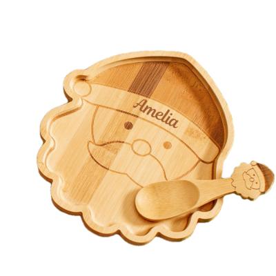 China Christmas Cartoon Wooden Serving Tray Bamboo Fruit Food Tray For Baby for sale